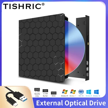 Внешний оптический привод TISHRIC CD DVD RW ROM, кабель USB 3.0 Type-C, портативный привод, совместимый с настольным ноутбуком, подключи и играй