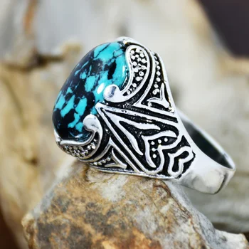 Винтажное широкое кольцо большого размера с резьбой в оправе из драгоценного камня в этническом стиле бохо