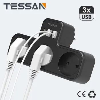 TESSAN USB Plug Adapter Мультирозетки с 3 Розетками 3 USB-порта 6 в 1 USB-Розетка Европейская Розетка с Несколькими Розетками для Дома