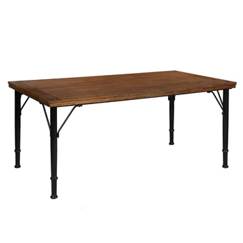 Обеденный стол из массива шпонированного дерева 70,1 дюйма\  Коричневый и черный в деревенском стиле, металл и дерево в деревенском стиле [на складе в США]