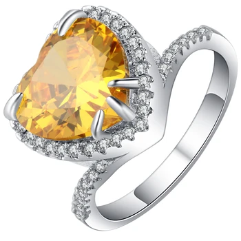 Модные Желтые обручальные кольца в форме сердца с большим кристаллом Hainon, женские обручальные кольца серебристого цвета, гламурные украшения