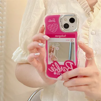 Чехол для смартфона Barbie, модный женский Iphone 13 14Promax, задняя крышка с зеркалом, Y2K, чехол для мобильного телефона для девочек, держатель аксессуаров, подарки