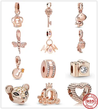 Оригинальная ажурная розовая сверкающая розовая корона из розовых бусин, подвеска-талисманы, браслет и ожерелье из серебра 925 пробы, женские украшения своими руками