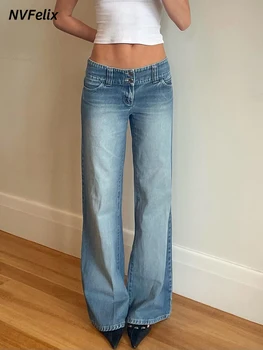 Женские джинсы Винтаж 90-х Y2k, мешковатые Прямые джинсовые брюки с высокой талией, свободные Повседневные Длинные джинсовые брюки, женская одежда, уличная одежда