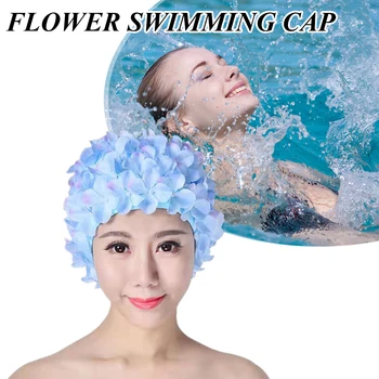 Шапочка для водных видов спорта с 3D цветком, Дышащая шапочка для плавания, мягкие длинные волосы, капюшон для дайвинга, Защита ушей, Удобные аксессуары для бассейна