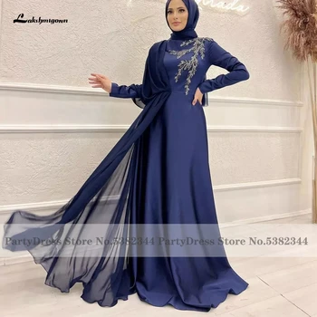 Лакшмигаун Элегантное мусульманское Платье Для вечеринок 2023 Расшитое бисером Праздничное Платье Для Женщин Темно-синие Вечерние платья