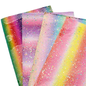 Листы из искусственной кожи в радужной тематике, полосатые блестящие пайетки, ткань из искусственной кожи 20x33 см для сережек 
