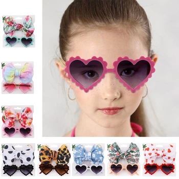 Обновленные Очаровательные Солнцезащитные очки в форме сердца для маленьких девочек с бантиком на голове, Аксессуары для детских головных уборов, Подарок на День рождения Прочный