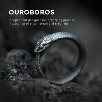 Винтажное кольцо Уроборос, мужская мода, кольцо с индексом личности, Модные украшения в темном крутом стиле, мужское открытое кольцо