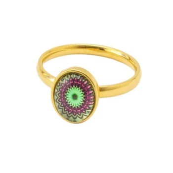 Стеклянные кольца овальной формы с цветочным узором в стиле панк, модные украшения для пальцев из нержавеющей стали, популярные товары для продажи в 2023 году