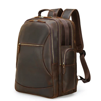 Роскошный 17-дюймовый кожаный рюкзак Большой емкости для ноутбука, рюкзак для компьютера, дорожная сумка из воловьей кожи, мужская сумка для отдыха на открытом воздухе