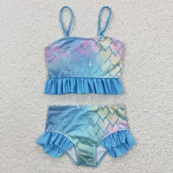 Последнее обновление RTS NO MOQ Детский Пляжный комплект бикини Для девочек Летние купальники Русалки Детские 2ШТ Купальники