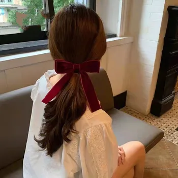 Новая японская и корейская бархатная заколка с бантом, женская простая бархатная длинная лента, заколка в виде Утконоса, Аксессуары для волос