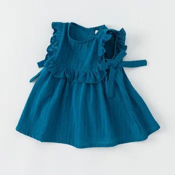 Платье С рюшами для малышей и девочек, Элегантное Летнее платье в клетку без рукавов с круглым вырезом, детские платья принцессы, халаты синего цвета, Enfant