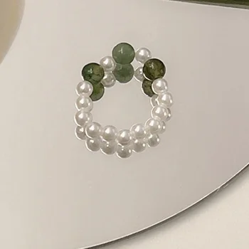 Простые Круглые кольца с имитацией жемчужных бусин Для женщин, Богемные украшения для пальцев, Эластичное кольцо Bague Femme