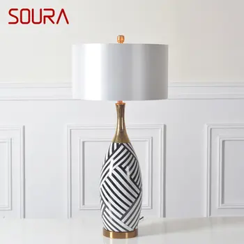 Настольная лампа SOURA Creative Ceramics с современным дизайном в полоску, американская прикроватная лампа Led для дома, гостиной, спальни