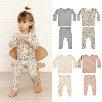 Весенне-осенние комплекты из 2 предметов для маленьких девочек, футболка с длинным рукавом и брюки, Повседневная одежда для сна для маленьких мальчиков, Детская одежда