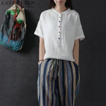 Китайская блузка рубашка традиционная китайская одежда для женщин льняная одежда из восточного Фарфора женские топы и блузки AA26199