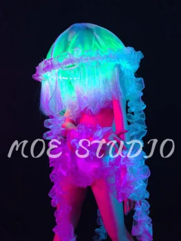 Шоу-бар в ночном клубе sexy gogo costume ocean series светодиодный светящийся костюм бикини с красочной медузой