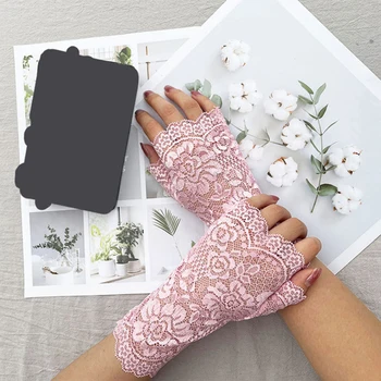 Новые кружевные перчатки, женские солнцезащитные перчатки на половину пальца, сексуальные эластичные ультратонкие перчатки для вождения, перчатки с вышивкой без пальцев, летние варежки