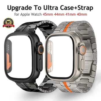 Смените ремешок Ultra для Apple Watch 8 7se 6 5 4 на ремешок из нержавеющей стали с рамкой для ПК и Стеклянным корпусом для iwatch серии 45 мм 41 мм 40 мм 44 мм