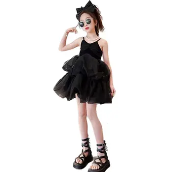 Летнее платье для девочек-подростков от 4 до 14 лет в Корейском стиле, Черное платье принцессы для маленьких девочек, Детское праздничное бальное платье, платья для детей для одежды