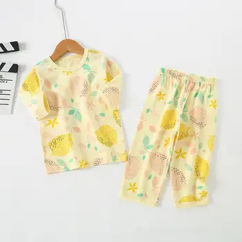 Милый Мультяшный Желтый Лимонный Принт, Повседневная Корейская Детская Одежда, Пижамный комплект, Домашняя Одежда, Пижамы Для мальчиков и девочек, Детская Ночная одежда, Наряды