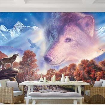 wellyu Индивидуальные большие фрески 3D обои снежный лес мультфильм волчья голова мир гостиная спальня детская комната обои