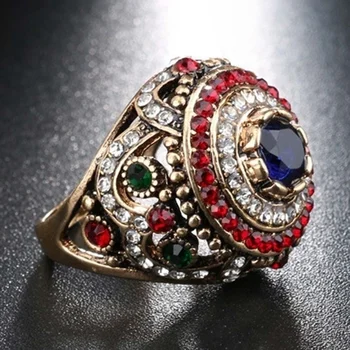 Новое Арабское Исламское этническое кольцо с инкрустацией из богемского хрусталя, женское кольцо, Модное Металлическое Кольцо с кристаллами, Аксессуары для вечеринок, ювелирные изделия