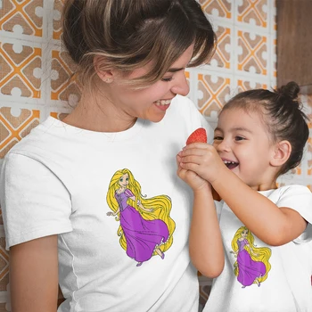 Футболки с рисунком принцессы Рапунцель для взрослых Унисекс, Летние новинки Disney, Цветная Удобная семейная одежда, модная футболка