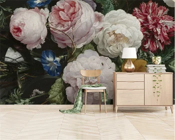 Обои на заказ Европейская ретро-ностальгическая ручная роспись цветок розы диван для спальни ТВ фон настенная декоративная роспись фреска