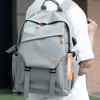 Мужской водонепроницаемый рюкзак Простые однотонные городские мужские USB-рюкзаки для мужчин, легкий рюкзак для ноутбука для пригородных поездок, трендовая школьная сумка