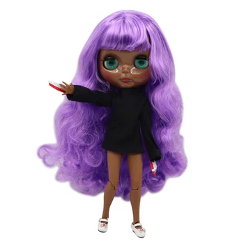 Ледяная кукла DBS Blyth 1/6 bjd, супер темное совместное тело, черное гладкое лицо, фиолетовые волосы. № BL7216