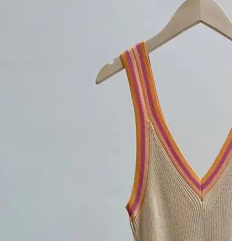2022 Женское повседневное платье из трикотажа контрастного цвета в стиле пэчворк, приталенное элегантное платье французского бренда
