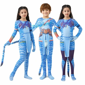 Костюм Аватара на Хэллоуин для детей, девочек, мальчиков, Аватар, боди с водяным хвостом, косплей, костюм инопланетянина, одежда для вечеринки по случаю дня рождения