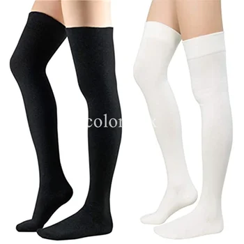 Компрессионные носки Черного и белого цвета, женские длинные носки выше колена, чулки выше колена, теплые гольфы для девочек в стиле Лолиты