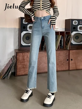Jielur, Винтажные синие джинсы с кисточками, осенние Корейские Женские джинсы с высокой талией, Тонкие прямые джинсовые брюки, Женская мода S-XL