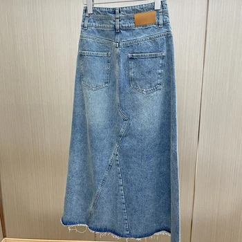 Женская джинсовая юбка с высокой талией и разрезом спереди, весна-лето 2023, новый стиль