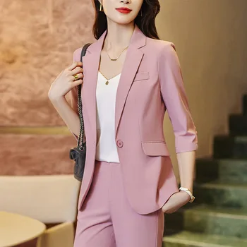Весна 2023, новый деловой костюм, женский костюм, Корейский приталенный пиджак со средним рукавом, маленький костюм, комбинезон