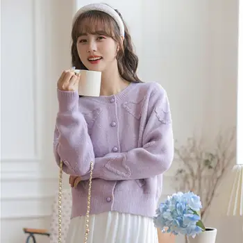 одежда harajuku корейская мода осень 2023 зима индивидуальность винтаж сладкая любовь вязаные кардиганы в форме сердца свитера женщина