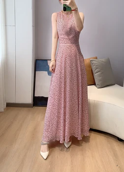Розовое шифоновое платье миди без рукавов с принтом UK 8-UK 16
