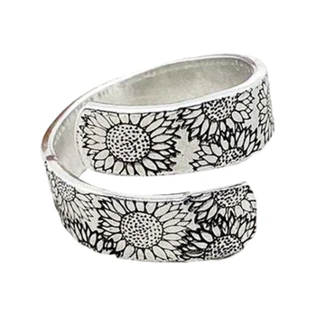 Женское регулируемое открытое кольцо в форме подсолнуха в стиле ретро с цветочным узором, ювелирный подарок для девушки