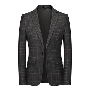 Новый тонкий мужской блейзер, мужской пиджак в английскую клетку, Приталенные деловые повседневные блейзеры, Мужская одежда, свадебный костюм, пальто, S-3XL