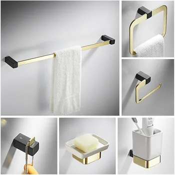 Набор полотенцесушителей из шести частей черного золота, вешалка для полотенец для ванной комнаты, держатель для бумаги, крючок для полотенец, подвеска на крючке для одежды