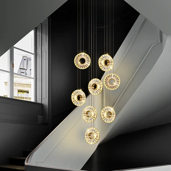 Кольцевой дизайн лестницы Хрустальная люстра Lustre Moderne Plafonnier AC110V 220V LED Подвесной светильник для столовой Декор спальни