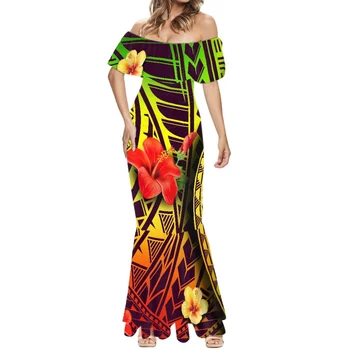 2023 Летнее платье с рыбьим хвостом для девочек, уличное платье с принтом гибискуса из полинезийского племени, женское высококачественное платье для ежедневного банкета и вечеринки