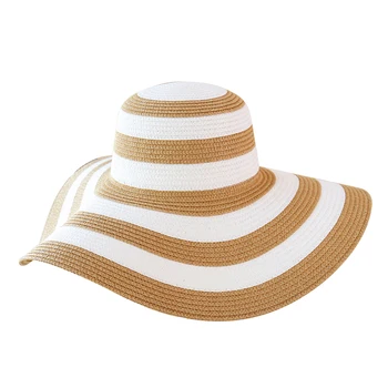 Женская летняя соломенная шляпа в полоску, пляжная шляпа с большими широкими полями, солнцезащитная шляпа ручной работы, складной солнцезащитный крем, защита от ультрафиолета, Панама, Пляжная складная