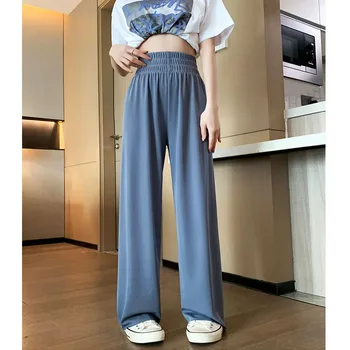 Женская летняя одежда Y2K Jogger White Ice Silk Широкие брюки с высокой талией Прямые повседневные брюки Hundred Sweat в корейском стиле