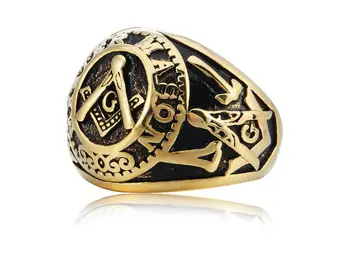 Классическое масонское кольцо Golden Blalck из титана 316L, кольца Свободного каменщика, мужские модные ювелирные аксессуары Оптом 10 шт./лот