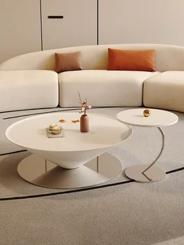 Круглый журнальный столик в кремовом стиле для гостиной, итальянская легкая роскошь и минимализм, новая комбинация журнальных столиков 2023 года.